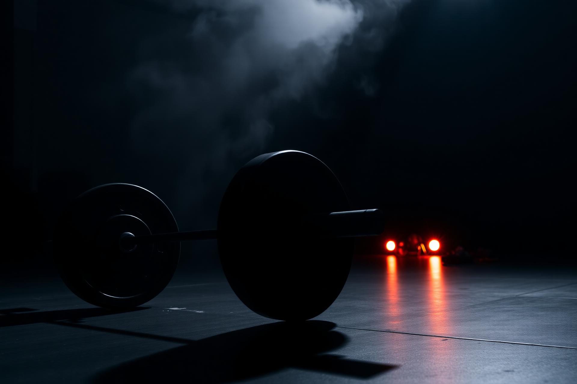 Dark industrial gym with barbell